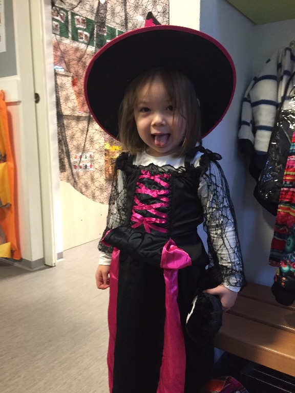 Patrizia all dressed up for Halloween party at the daycare...